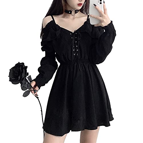 Mfacl Mignon Lolita Robe Jupe Robe d'été Femme Robe Plus Taille Size Dentelle hautune Automne Sexy Sexy Taille Haute Femme Robe Robe épaule à Manches Longues Gothiques Gothiques vêtements Gothiques