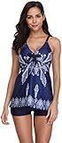 Urban Virgin Womens 2 Piece Bikini Spaghetti Strap Printed Padded Tank Top Tankini Swimsuits For Women ,Blue,XXXL(US:18-20)