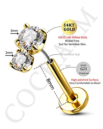 Cocharm 14K Gold Cartilage Earring 16g Real Gold Flat Back Helix Piercing Jewelry Push Pin Tragus Conch Stud for Women Men3