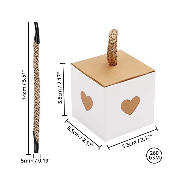 Belle Vous Cajitas para Regalo Blanca y Corazón Dorado para Fiestas (Pack de 50) 5,5 x 5,5 x 5,5 cm - Cajas para Dulces… - Imagen 3