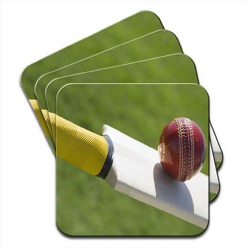 Cricket Bat Hitting Red Cricket Ball Set Of 4 Coasters