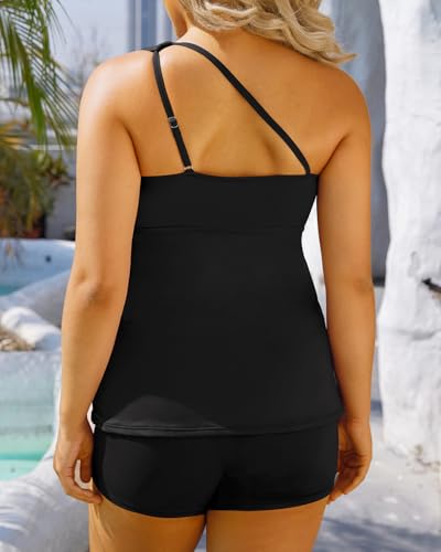 Daci Women Plus Size Tankini Swimsuit Two Piece Tummy Control Bathing Suits One Shoulder Swimwear with Shorts2