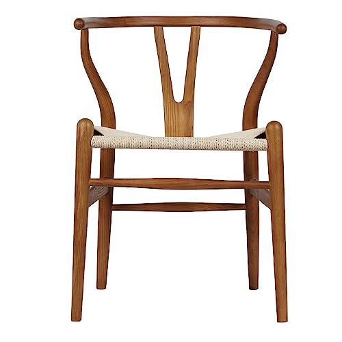 Theokleia Wishbone Chair, Mid-Century Modern Solid Wood Dining Room Chairs, Y Shaped Armchairs With Hemp Seat For Kitchen/Living Room/Bedroom/Balcony(Walnut) #TOP3