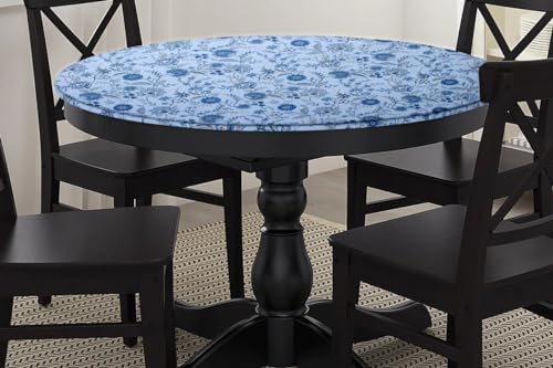 Image of The Furnishing Tree Elastic Cotton Round Dining Table Cover 36x36 in Inches Floral Navy Blue