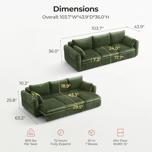 Image of 103 inch Electric Pull Out Sleeper Sofa Bed, 2in1 Power Extendable Couch Bed