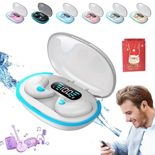 Bone Conduction Sleep Bluetooth Headset, Blauue In-Ear Bluetooth 5.3 Clip Wireless Earbuds, Fitness Headphones with LED Digital Display Charging Case, Ipx5 Waterproof Bluetooth Earbuds (white)