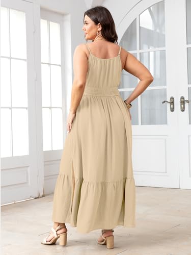 Image of SCOMCHIC Plus Size Summer Boho Dresses Spaghetti Strap Sleeveless Casual Sundress Smocked Flowy Slit Beach Maxi Dress