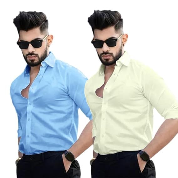 Image of Pinkmint Men's Solid Shirt | Soft Cotton Blend | Casual Shirt | Plain | Full Sleeve - Regular Fit (Available in Plus Size and Pack of 2)