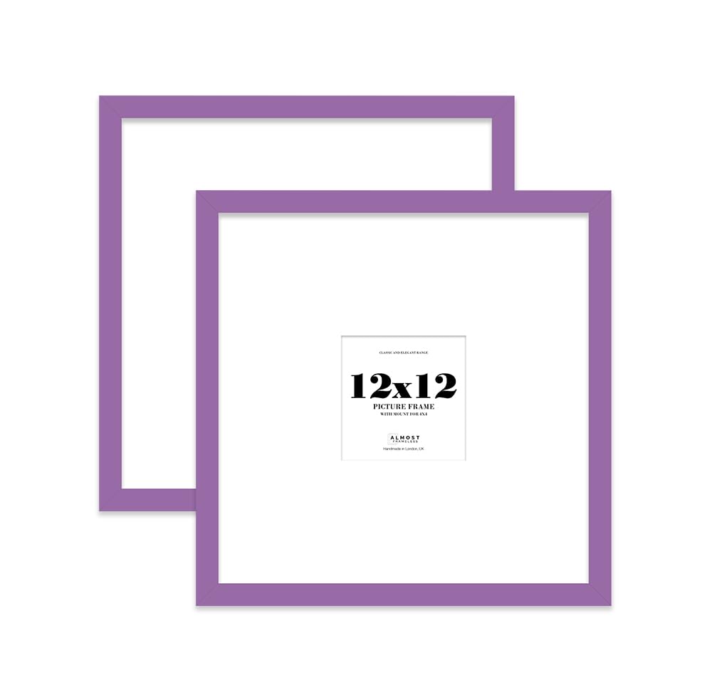 12x12 Purple Picture Frame with Large Mount for 4x4 Photos, Prints - Modern Square Wall Frame, Set of 2