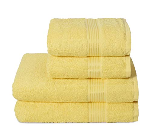 GLAMBURG Ultra Soft 4er-Pack Handtuch-Set, Baumwolle, enthält 2 übergroße Badetücher 70 x 140 cm, 2 Handtücher 50 x 90 cm, für den täglichen Gebrauch, kompakt und leicht — Gelb