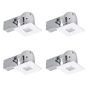 LED IC Rated Regressed Swivel Spotlight Recessed Lighting Kit Diecast Dimmable Downlight with 4X GU10 LED Bulbs Included, 4 White Square Trim, (4-Pack), Globe Electric 90949