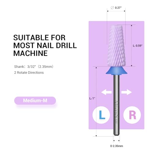 Image of MelodySusie 5 in 1 Nail Drill Bits, 3 /32'' Ceramic Cross Cut Bits, Suitable for Manicure Pedicure Cuticle Gel Polishing, Pink, Series Bit-M, Medium, Purple
