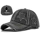Star Baseball Cap Women Ponytail Baseball Hats for Women Vintage Washed Cotton Distressed Trucker Hat Adjustable Womens Headwear Accessories Cowboys Hats with Ponytail Hole Bling Hat Women Gifts