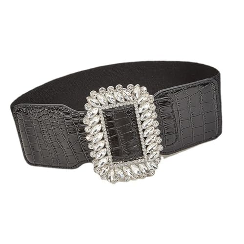 Adjustable Stretchy Wide Waist Belt With Decorative Crystal Buckles For Women’s Fashion