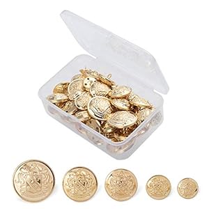 OLYCRAFT 50 stuks metalen blazer knop set embleem kuif vintage schacht knopen ronde vorm metalen knop set 15 mm 18 mm 23 mm 25 mm 30 mm voor blazer pakken jas uniform en jas – gouden