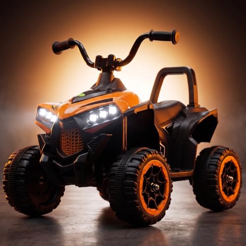 Image of Baybee Monstro Baby Electric Bike for Kids | Rechargeable Balance Bikes with LED Lights, USB, Music & Backrest | Beach ATV Dirt Bikes, 6V Battery Operated Kids Bike for 2-5 Years Boys Girls (Orange)