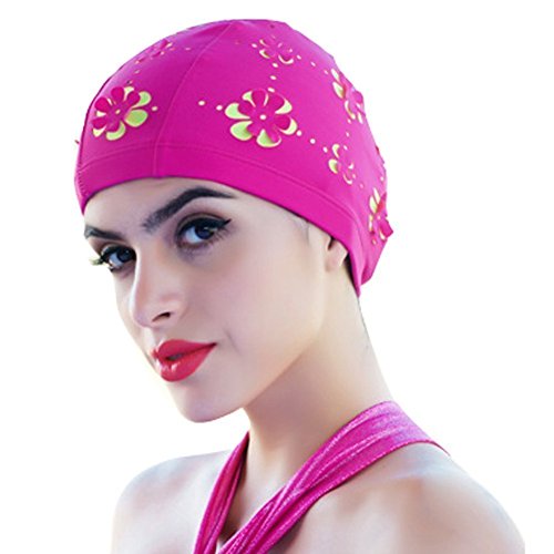 Medifier Gorro de baño con Flores Huecas para Cabello Corto y Largo (Rojo Rosa)