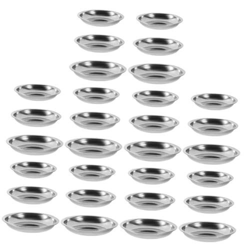 COLLBATH 30 Pcs Stainless Steel Dish Small Soy Sauce Dish Saucer Dish Dipping Dish Metal Sauce Dishes Digging Plate Stainless Steel Sauce Dishes Dip Plate Butter Plate Dip Dish Silver