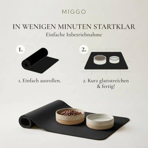 Miggo® Premium Napfunterlage [saugfähig & rutschfest] Katzen Zubehör | Napfunterlage Hund Katze Katzenmatte Futtermatte Katzen | Schuhmatte Hundenapf Unterlage für Futter, Wasser, Brunnen | Kunstleder