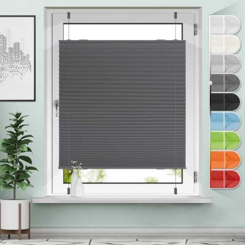 Sanfree Plissee ohne Bohren Klemmfix Anthrazit B90 x H110cm Jalousie Faltrollo Plisseerollo ohne Bohren für Fenster & Tür – Ansicht 1