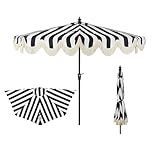 JONATHAN Y Half Umbrella UMB1201A Beverly 9 ft. Designer Classic Scalloped Fringe Market Patio with Crank, Push Button Tilt and UV Protection in Black/White