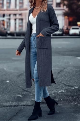 Image of Danedvi Long Cardigan Sweaters Women Trendy Open Front Coat with Pockets | Open Front Duster,Long Sleeve Coatigan,Soft Knit,Oversized,Casual Fall Winter, Daily Wear, Going Out,Work Office