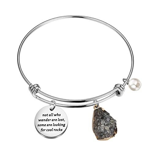 Gzrlyf Geology Bracelet Geologist Gifts Rock Lover Gifts for Women Funny Rock Collector Gifts not all who Wander are Lost