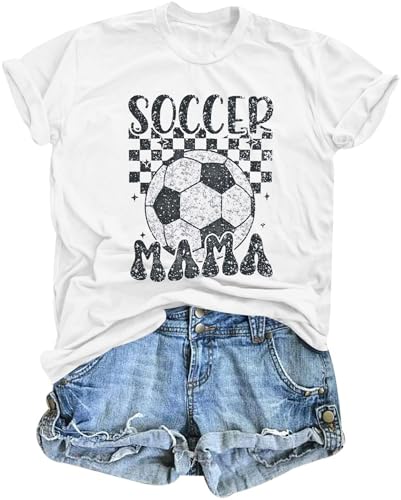 Women Soccer Mom Shirt Game Day T Shirt Soccer Mama Graphic Short Sleeve Shirt