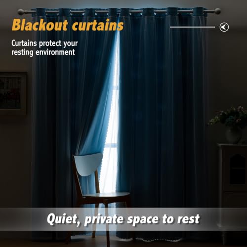 Image of Anytime Double Layer Blackout Curtains 2 Panels,35Wx95L,Sky Blue | Sheer And Fabric Window Drapes Grommet Top Solid Color Bedroom Living Room Home Decor