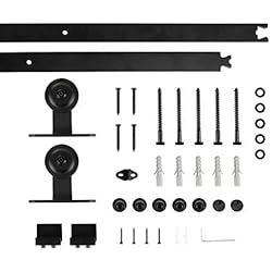 6FT/183cm Herraje para Puerta Corredera Kit de Accesorios para Puerta Corrediza de Madera con Riel de Metal, Negro (183cm (gancho en forma de T))
