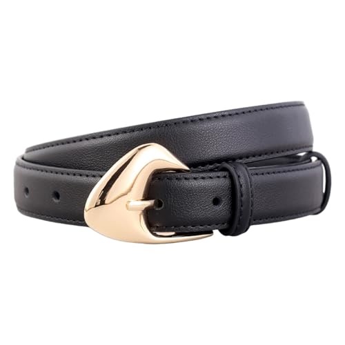 Women's Fashion Leather Belts for Jeans Dress Pants Adjustable Waist Belt with Gold Buckle Decorative Waistband