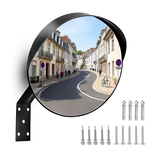 Safety Convex Traffic Mirror for Driveway Traffic Road Mirror with Wall Mount Bracket - Adjustable Wide Angle for Garage Driveways Parking Warehouse Traffics Degree Panorama (30 cm/12 in)