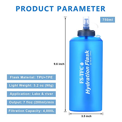 FS-TFC Soft Collapsible Water Filter Bottle for Sport,Survival, Travel, Camping, Hiking, Hunting, and Emergency Preparedness