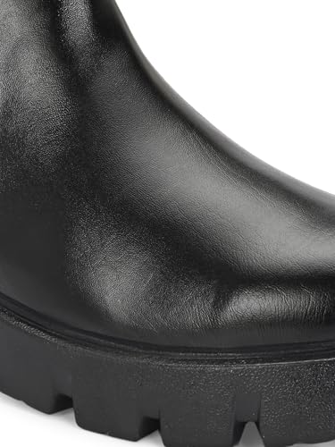 Image of HiREL'S Premium PU Chelsea Boots for Men, Black, Chunky Lug Sole, Arch Support, Slip-Resistance, Height Increasing