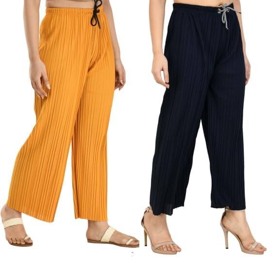 Women's Lycra Solid Pleated Palazzo Pants Combo – Relaxed Fit, Stylish & Comfortable Lounge Bottoms with Elastic Waistband, Pack of 2 (PP-Solid Plzo)-picture-37