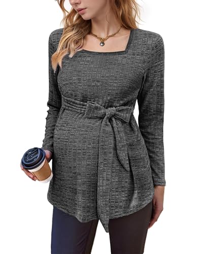 hohololo Umstandspullover Frauen Langarm Schwanger Oberteil Damen Tuniken Gestrickt Schwangerschaft Pullover