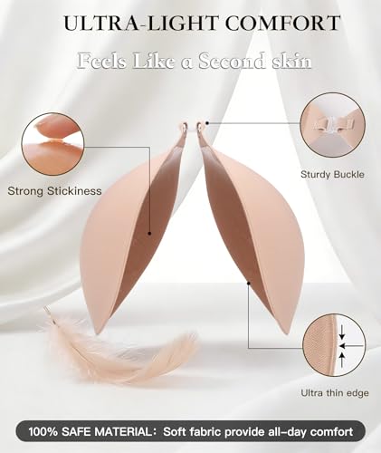 Image of MITALOO Sticky Bra Slicone Adhesive Bra Seamless Push Up Invisible Strapless Backless Covers for Women Dark Nude