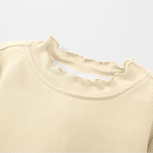 Girl's Ribbed T-Shirt Cute Ruffle Trim Kids Summer Short Sleeve Tops Crewneck Tees for 1-9 Years4