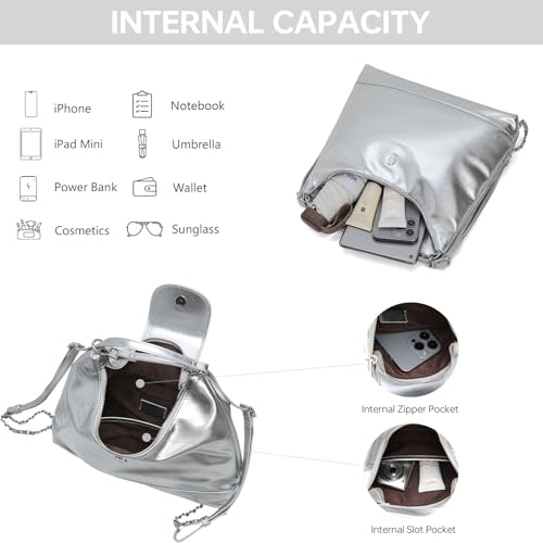 Bolso hobo para mujer convertible en mochila con cierre magnético y cremallera, correa ajustable para universidad y trabajo miniatura 4