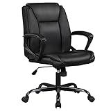 Home Office Chair Ergonomic Desk Chair PU Leather Task Chair Executive Rolling Swivel Mid Back Computer Chair with Lumbar Support Armrest Adjustable Chair for Men Black