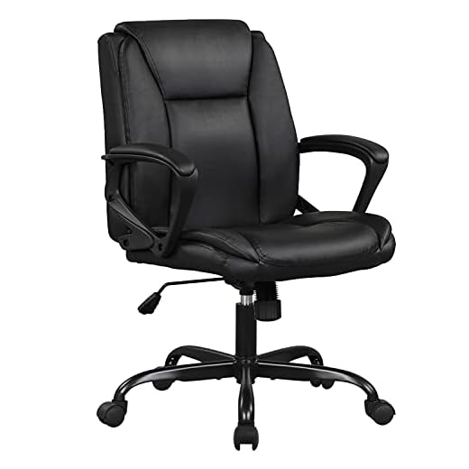 Home Office Chair Ergonomic Desk Chair PU Leather Task Chair Executive Rolling Swivel Mid Back Computer Chair with Lumbar Support Armrest Adjustable Chair for Men (Black)