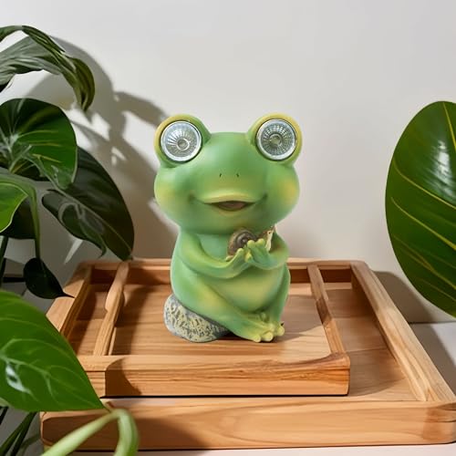 Garden Solar-Powered Resin Adorable Frog Statue – Perfect Outdoor and Indoor Decor with Auto Light-Up Eyes (Snail) — photo — 3 of 9