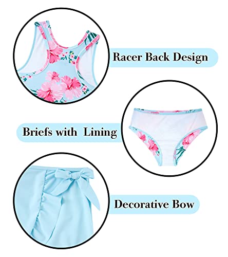 Girls Swimsuits 3 Piece Tankini Bathing Suit Set Cute Bikini Swimwear with Cover Ups Beach Skirt 5-16 Years