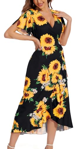 Women’s Deep V Neck Wrap Maxi Dresses Casual Ruffle Hem Split Long Dress4