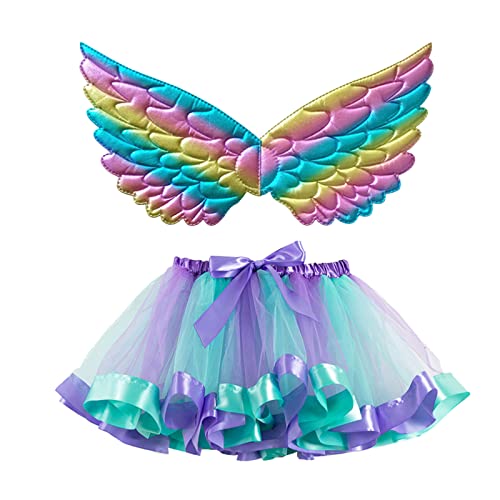 Kids Girls Tutu Skirt Toddler Layered Tulle Tutus Skirt with Wing Multicolor Ballet Dance Skirt Party (Blue, 5-8 Years)