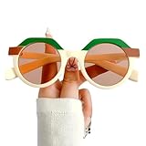 GUOJOZO Retro Round Sunglasses for Women, Vintage Circle Sun Glasses Small Trendy Glasses (beige frame, brown lens)