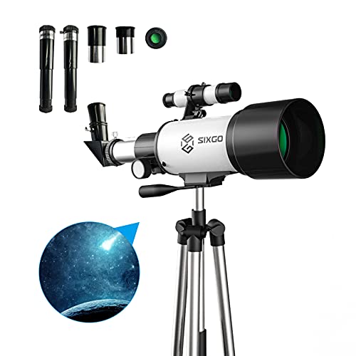SIXGO Telescope, 70mm Aperture 300mm AZ Mount Astronomical Refracting Telescope for Kids Beginners - Travel Telescope Portable Travel Telescopes with Adjustable Tripod & Finder Scope