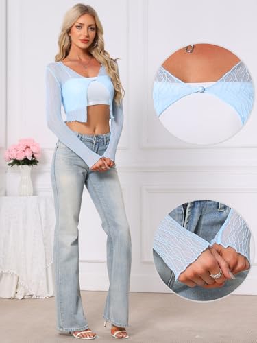 Image of Allegra K Bolero Shrug for Women's Sheer Mesh Tie Front Textured Crop Shrug for Evening Dresses