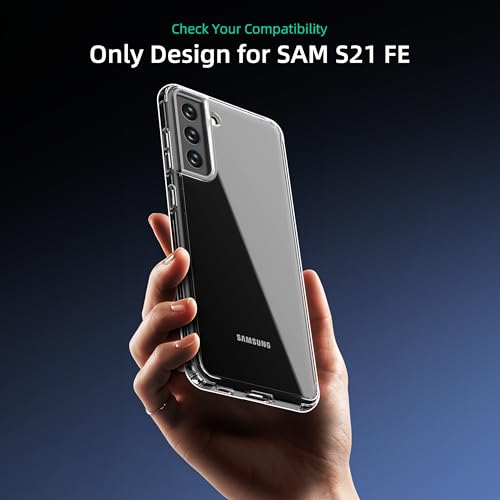 Image of ONES for Samsung Galaxy S21 FE Slim Case Clear, PC + TPU Hybrid, Military-Grade Drop Guard, Anti-Yellowing, Anti-Slip, Shockproof Silicone Hard Cover, Scratch Resistant, Transparent Case
