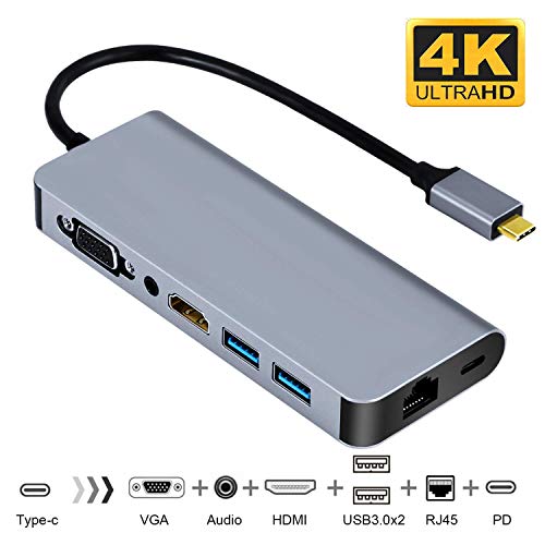 LC-dolida USB C to HDMI VGA USB3.0 Adapter,USB Type C Hub with HDMI 4K VGA 3 USB3.0 Audio PD Charging Port